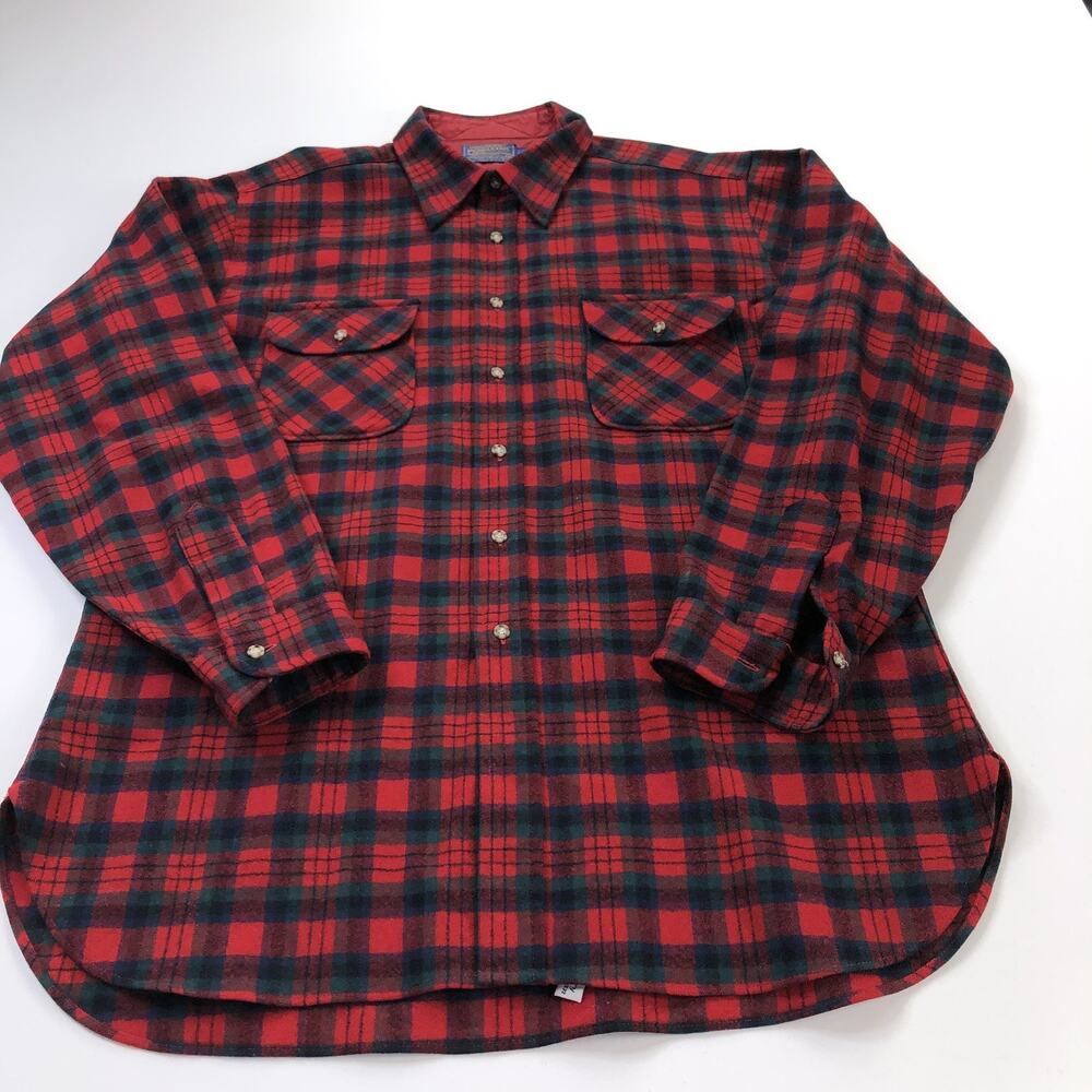 Pendleton XL Long 100% Virgin Wool USA Plaid Button Long Sleeve Shirt Plaid MINT
